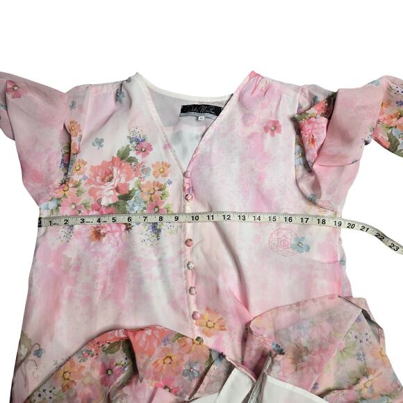 Dalia Macphee Pink Floral Button Front Size: M - Picture 4 of 6
